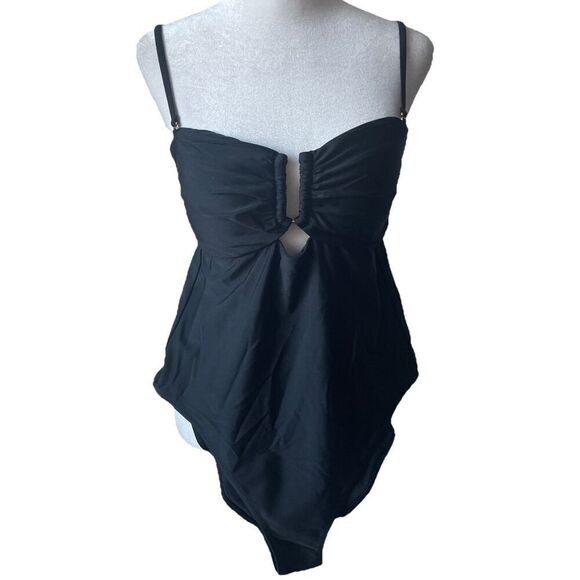L'Agence Women's Black Shirred Emelia Bandeau One Piece Swimsuit Size Large NWT - Picture 7 of 10